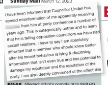  ?? ?? EMAIL Alleged victim’s complaint to SNP HQ