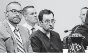  ?? PHOTO] ?? Larry Nassar sits with attorney Matt Newburg during his sentencing hearing on Wednesday in Lansing, Mich. The former sports doctor who admitted molesting some of the nation’s top gymnasts for years was sentenced Wednesday to 40 to 175 years in prison...
