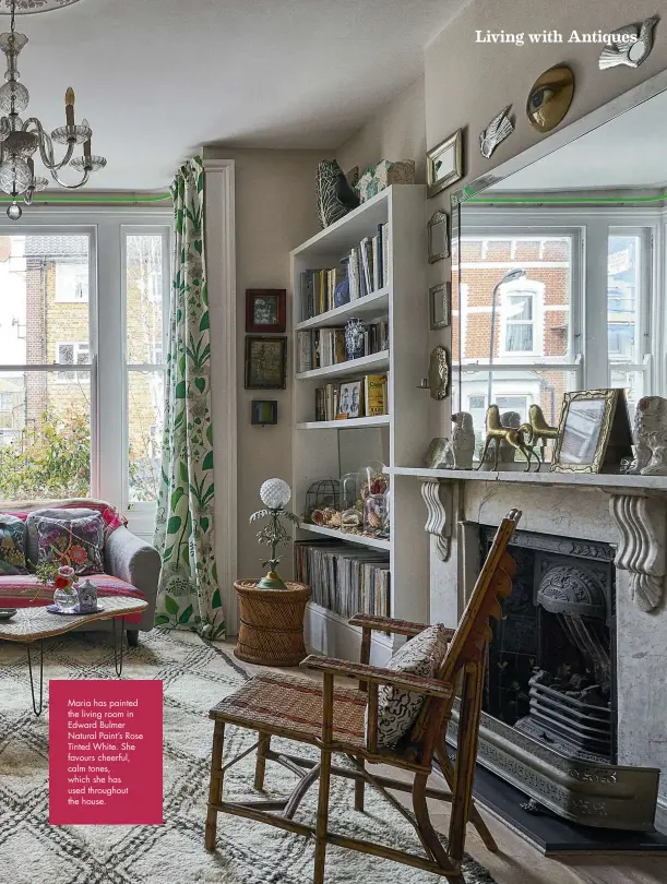  ??  ?? Maria has painted the living room in Edward Bulmer Natural Paint’s Rose Tinted White. She favours cheerful, calm tones, which she has used throughout the house.