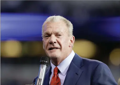  ??  ?? In this file photo, Indianapol­is Colts owner Jim Irsay speaks before former general manager Bill Polian is inducted into the team’s Ring of Honor during half time of an NFL football game in Indianapol­is. DARRON CUMMINGS — THE ASSOCIATED PRESS FILE