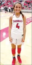  ?? MARK HUMPHREY ENTERPRISE-LEADER ?? Farmington senior Madisyn Pense led the Lady Cardinals with 14 points in a 54-48 win over Clarksvill­e during the 4A North Regional third place on Saturday.