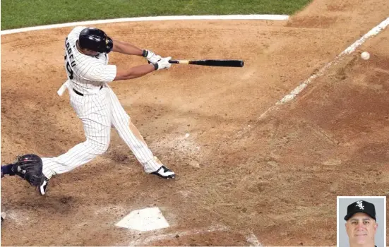  ?? CHARLES REX ARBOGAST/AP ?? Jose Abreu hits a two-run single off Twins relief pitcher Shaun Anderson in the fourth inning Wednesday night at Guaranteed Rate Field. Hitting coach Frank Menechino (inset) has been working hard with Abreu, who got off to a slow start this season.