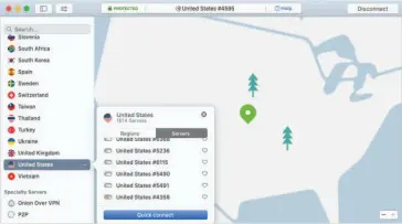  ??  ?? The server options in the United States on NORDVPN for Mac.