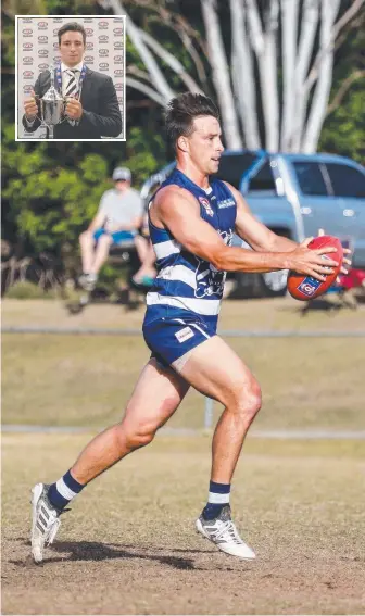  ??  ?? Broadbeach Aussie rules player Blake Erickson (inset) with his Grogan Medal.