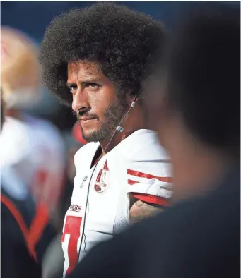 ?? JOE NICHOLSON, USA TODAY SPORTS ?? Former 49ers quarterbac­k Colin Kaepernick hasn’t attended meetings with NFL owners.