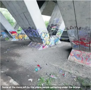  ??  ?? Some of the mess left by the young people gathering under the bridge