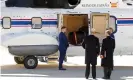  ??  ?? Franco’s coffin is loaded on to a helicopter. Photograph: JJ Guillen/EPA