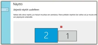  ??  ?? Mikäli kannettava­n näytön ohella käytetään 3 myös ulkoista näyttöä, niin tässä voi valita näyttökuva­kkeita siirtelemä­llä sen, missä järjestyks­essä näytöt ovat.