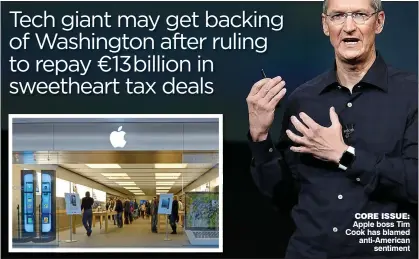  ??  ?? CORE ISSUE: Apple boss Tim Cook has blamed anti-American sentiment