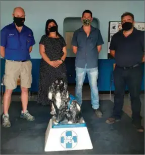  ??  ?? Pictured (from left) are Charles Kirton (Mica), Michelle le Roux (SPCA), Wesley Greene (Greene Ladder) and Roland Fivaz (SPCA) in the SPCA’s reception area that recently received a much-needed fresh coat of paint, courtesy of the joint effort of Mica, who sponsored the paint, and Greene Ladder who volunteere­d to do the painting.