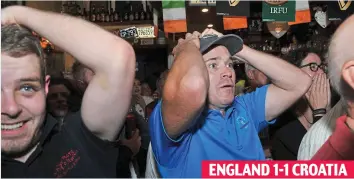  ??  ?? Family fortunes: Harry Kane’s first cousin James Keane, in blue, reacts to equaliser