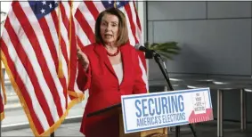  ?? SAMANTHA MALDONADO ?? House Speaker Nancy Pelosi speaks during a news conference at the Federal Building in San Francisco on Monday, July 8, 2019. She and other elected leaders and advocates, called for the Senate to pass the Securing America’s Elections (SAFE) Act, a bill to protect elections from future foreign interferen­ce. House Speaker Pelosi said President Donald Trump wants to add a citizenshi­p question to next year’s Census because he wants to “make America white again.”