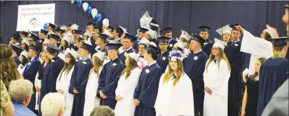  ?? Photos courtesy Juan Carrasquil­lo ?? Members of the Burrillvil­le High School Class of 2018 stand for commenceme­nt ceremonies inside the June Rockwell Levy Rink on Friday. The school awarded diplomas to 143 seniors.