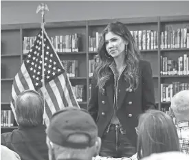  ?? MAKENZIE HUBER/SOUTH DAKOTA SEARCHLIGH­T ?? South Dakota Gov. Kristi Noem speaks to members of the public at a town hall in Mitchell on March 13.