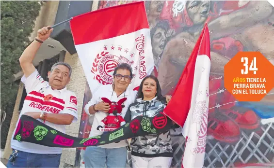  ?? ?? AÑOS TIENE LA PERRA BRAVA CON EL TOLUCA
Los fundadores de la Perra Brava y fieles seguidores del Toluca se sienten orgullosos por apoyar y seguir a los Diablos Rojos en cualquier escenario.