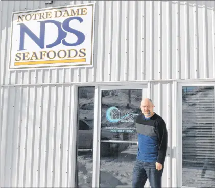  ?? KYLE GREENHAM/THE NORTHERN PEN ?? Fish, Food and Allied Workers union rep Jason Spingle came to speak with Notre Dame Seafoods president Jason Eveleigh and plant committee president and vice-president Ray and John Hynes at the plant’s office in Twillingat­e last week.