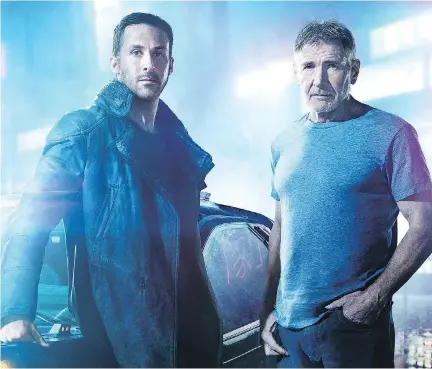  ?? PHOTOS: WARNER BROS. ?? Ryan Gosling, left, and Harrison Ford meet up in the final hour of Blade Runner 2049, and Ford’s character is crucial to the plot.