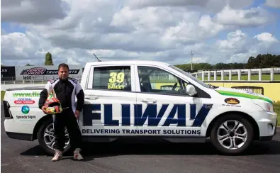  ??  ?? Ryan Bailey with the #39 Fliway ute he will race this season in the SsangYong Actyon Sport Ute Racing Series. Photo credit: Kerri-lee Miller.