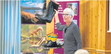  ?? Picture: Ross Elder. ?? Jo O’Hara, Forestry Commission Scotland, with footwear worn on her career journey.