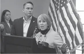  ?? DIANA ALBA SOULAR/SUN-NEWS ?? New Mexico Gov. Michelle Lujan Grisham toured federal border facilities on Jan. 11. On Tuesday, she announced she would remove most of the National Guard troops from the border.