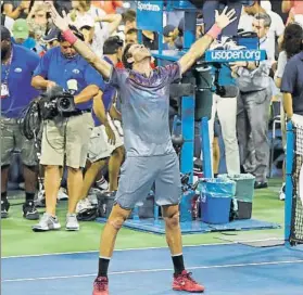  ?? FOTO: AP ?? Juan Martín del Potro, éxtasis después de su heroica remontada ante Thiem en octavos