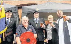  ??  ?? The Wincle Beer Co. has teamed up with the Royal British Legion to raise the profile of a Poppy Appeal. Left to right Neil Deaville, standard bearer, Mark Smith, County Membership Support Officer, Lance Dowson, Branch Chairman, Lynne Howell, Branch...
