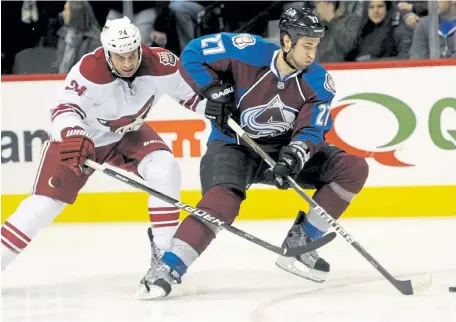  ?? AAron Ontiveroz, The Denver Post ?? Kyle Quincey, who played with the Avalanche from 2009- 12, says he took team- provided Toradol injections or pills every day in the latter part of his 10- year NHL career. Toradol is used to treat short- term injuries.