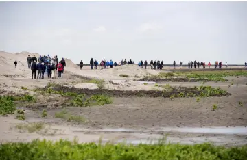  ??  ?? Visitors walk on the Marker Wadden.