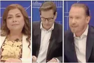  ?? ?? Los aspirantes a la Jefatura de Gobierno de CDMX llegaron a las instalacio­nes de una televisora para participar en el primer debate, ayer