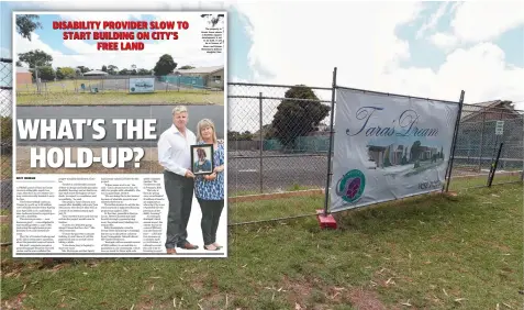  ??  ?? The vacant block of land in Draper St, Ocean Grove waiting for works to begin on disability support housing and, inset, yesterday’s Geelong Advertiser.