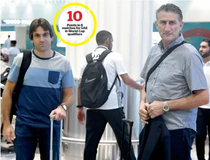  ?? Supplied photo ?? UAE football coach Edgardo Bauza (right) left for Europe from Dubai on Tuesday morning along with his coaching staff. —