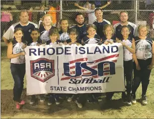  ?? Submitted photo ?? The Darlington 10U all-star team claimed the ASA Class C state title Saturday night. The squad is made up of (front row, left to right) Ella Taylor, Jaliyah De Los Santos, Chelsea Godin, Mya Taft, Ryleigh O’Hara, Addison Kolb, Nethania Figueroa, Cassandra Dulude; and (back row, left to right) assistant coach Brian Dulude, Aniya Rua, Kaydence Holden, assistant coach Modesto Figueroa, assistant coach Andrew Charpentie­r and coach Joe Godin.