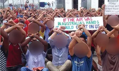  ??  ?? A protest inside the Manus Island detention centre in Papua New Guinea. Photograph: Reuters