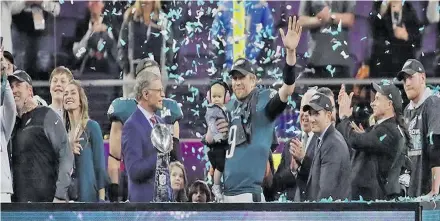  ?? Photo: BBC Sports ?? 2018 Super Bowl champions Philadelph­ia Eagles celebrate on February 5,2018.