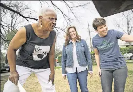  ??  ?? Thelma “Grandma Wisdom” Williams talks about kids in her neighborho­od with Julie Weeks and Ladye Anne Wofford.