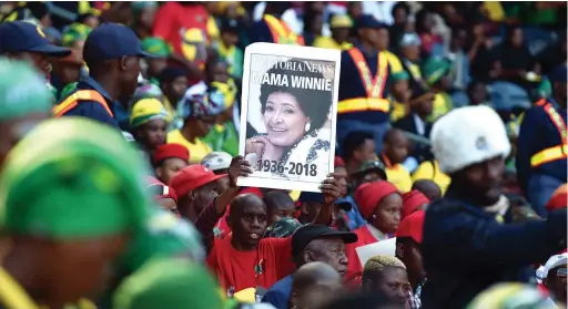  ?? PICTURE: OUPA MOKOENA/AFRICAN NEWS AGENCY (ANA) ?? INSPIRED: Mourners pay their respects to the late maWinnie Madikizela-Mandela during her funeral service at Orlando Stadium in Soweto.