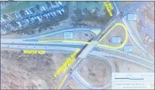  ?? MEDIANEWS GROUP FILE PHOTO ?? The yellow loop shows how traffic driving away from the Philadelph­ia Outlets and Costco will be able to get into westbound Route 422 without having to cross opposing traffic on Evergreen Road.