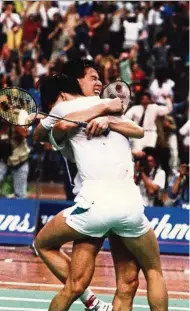  ??  ?? Cheah and Soo celebrate the winning point with unbridled passion on that famous night.