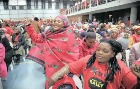  ??  ?? WELCOME: EFF supporters sang and danced at the Women’s Day celebratio­ns at Caluza Sports Centre in Pietermari­tzburg, where EFF Leader Julius Malema said the party would target women’s votes in the province. PICTURES: MOTSHWARI MOFOKENG/AFRICAN NEWS AGENCY (ANA)