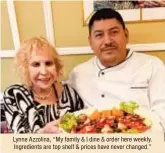  ?? ?? Lynne Azzolina, “My family & I dine & order here weekly. Ingredient­s are top shelf & prices have never changed.”