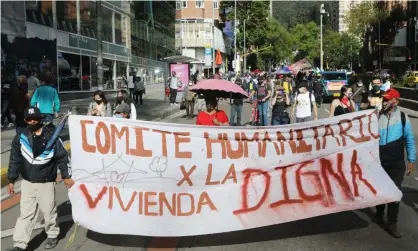  ??  ?? Indigenous and social leaders march on the streets of Bogota in July. Danelly Estupiñán said the coronaviru­s had only added to the violence. Photograph: Carlos Ortega/EPA
