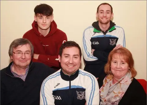  ??  ?? Eoghan Geoghegan (centre, front) on a recent visit home to Kilanerin where he was re-united with his parents, Kevin and Siobhán, and his brothers, Seán and Darragh.