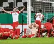  ?? Foto: dpa ?? Die Spieler von Rot‰Weiss Essen jubeln nach dem Spiel.