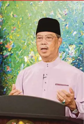  ?? PIC COURTESY OF PRIME MINISTER’S OFFICE ?? Prime Minister Tan Sri Muhyiddin Yassin delivering his Hari Raya Aidiladha address yesterday.