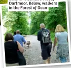  ?? ?? Gnarled, ancient dwarf oaks in Wistman’s Wood, Dartmoor. Below, walkers in the Forest of Dean
