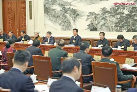  ?? Photo: Xinhua/Liu Weibing ?? Li Zhanshu, chairman of the National People’s Congress (NPC) Standing Committee, attends panel discussion­s during a bimonthly session of the 13th NPC Standing Committee in Beijing on October 23, 2018.