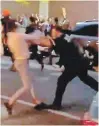  ??  ?? A video grab shows New York police officer Vincent D'Andraia shoving protester Dounya Zayer on May 29.
