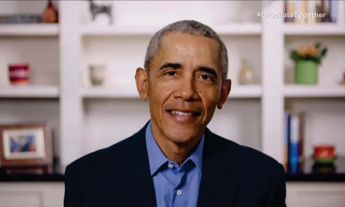  ?? Photograph: Getty Images/Getty Images for EIF & XQ ?? Screengrab of former President Barack Obama speaking to graduating students.