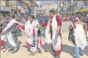  ?? AP ?? People of Ladakh dance as they celebrate the change of status of their region to a Union Territory, in Leh on Thursday.