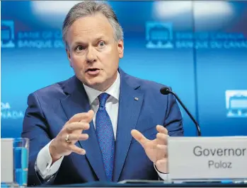  ?? DARREN BROWN/ THE CANADIAN PRESS ?? Bank of Canada governor Stephen Poloz has brushed aside concerns about U.S. President Donald Trump’s trade vandalism and raised the interest rate a quarter point to 1.5 per cent.